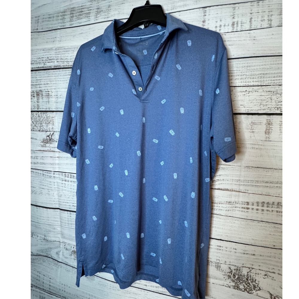 Johnnie-O Okie PREP-FORMANCE Polo Shirt Mens L Blue Tiki Surfer JMPO4580 KLLM